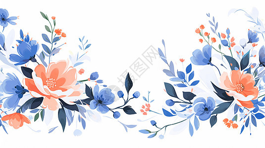 白色背景上对称的两个卡通花朵图案图片