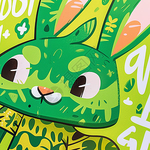绿色涂鸦风可爱的卡通小兔子形象图片