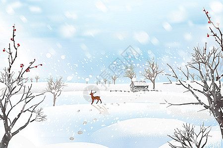 麋鹿冬天雪地场景设计图片