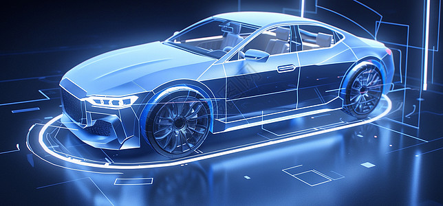 蓝色霓虹光未来科技感的卡通汽车背景图片