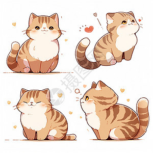 肥胖可爱的卡通橘猫多个角度背景图片