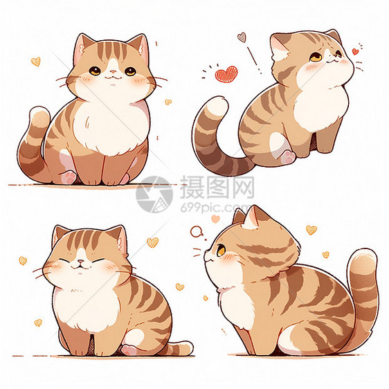 肥胖可爱的卡通橘猫多个角度图片