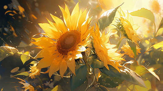 阳光下盛开的卡通向日葵背景图片