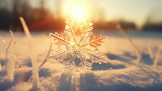 太阳雪冬天在雪地上超精致的雪花设计图片