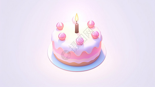 点燃一根蜡烛的圆形的卡通蛋糕高清图片