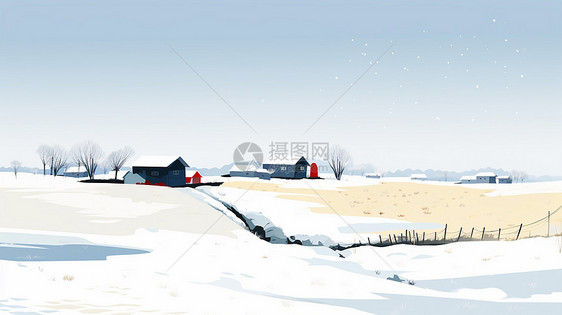 大雪中唯美户外卡通小村庄图片