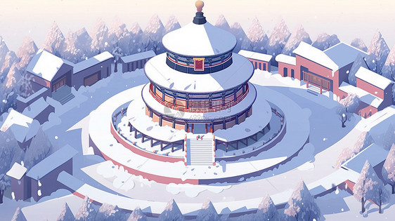冬天多层圆形屋顶卡通古建筑物图片