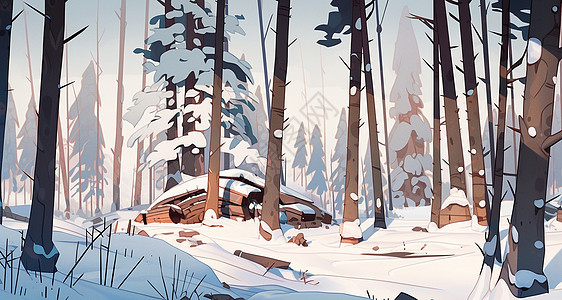 冬天雪后唯美的卡通森林雪景图片