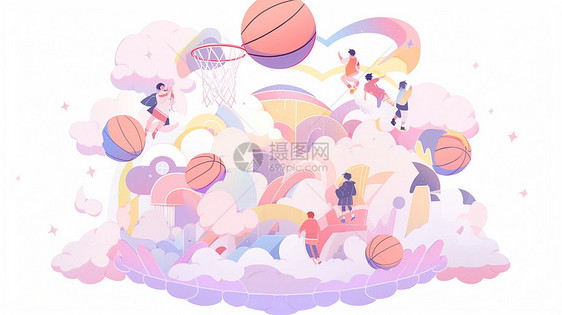 篮球运动梦幻的卡通场景图片