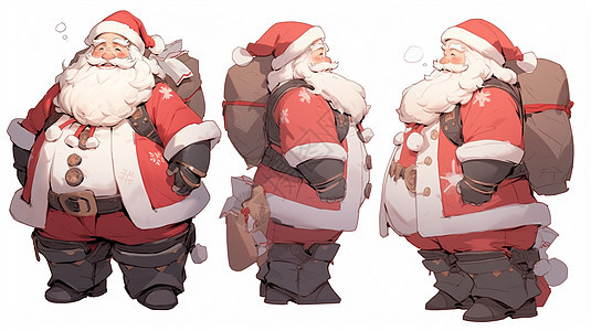 白胡子卡通圣诞老人三视图背景图片