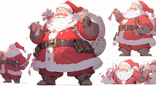 白胡子穿红色圣诞装的卡通圣诞老人多个动作与表情图片