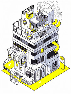 明黄色地板多层卡通楼房图片