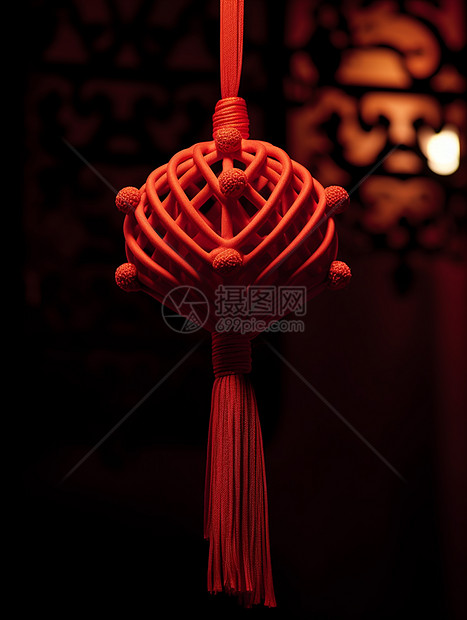 红绳编织喜庆的传统挂件图片