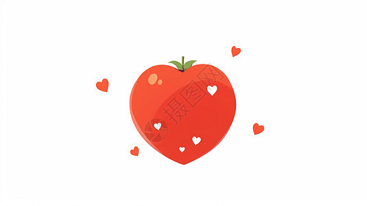 红色爱心形状的西红柿上面有很多白色小爱心图片