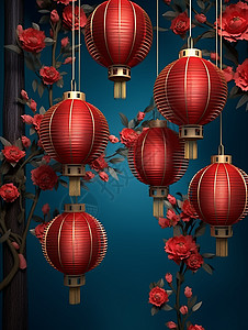 喜庆的红色灯笼卡通背景图片