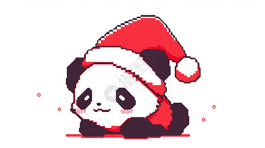 游戏马赛克风戴着圣诞帽的卡通大熊猫背景图片