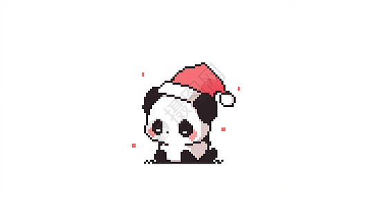 戴着圣诞帽趴在地上的可爱卡通大熊猫图片