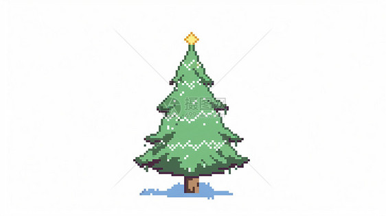 绿色马赛克风可爱的卡通圣诞树图片