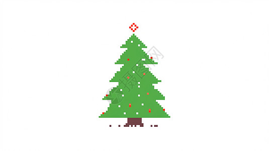 绿色简约马赛克风可爱的卡通圣诞树背景图片