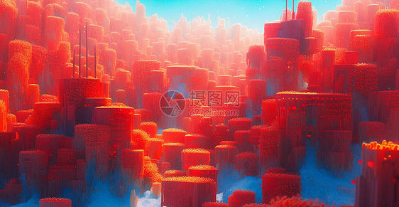 红色海底珊瑚梦幻的卡通场景图片