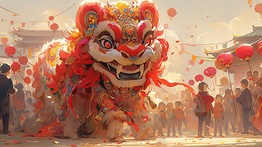 热闹的人群中一只巨大的卡通舞龙插画图片下载-正版图片402535028-摄图网