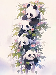 一串在树上的可爱卡通大熊猫图片