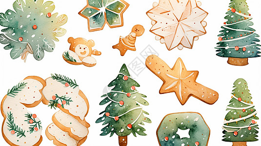 卡通圣诞树与饼干元素图片