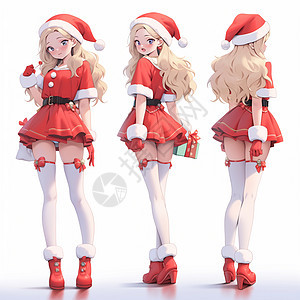 穿着圣诞服装可爱的卡通小女孩多角度背景图片