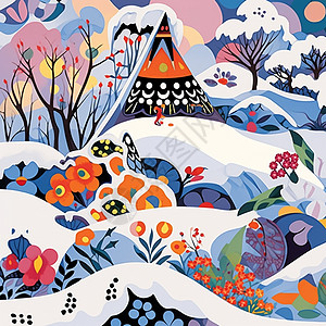 被雪覆盖冬天梦幻抽象的卡通花朵图片