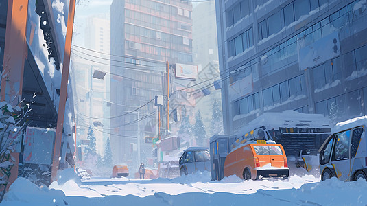 雪后安静的卡通城市街道图片