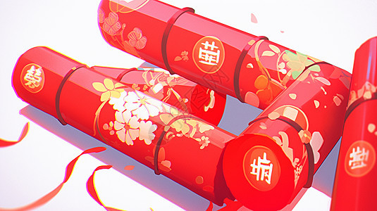 白色背景上红色喜庆的卡通炮竹背景图片