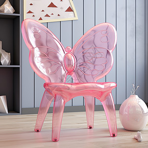 蝴蝶靠背粉色透明的卡通椅子背景图片