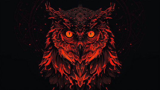 红色复古神秘的卡通猫头鹰背景图片