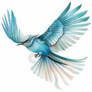 蓝色调张开翅膀飞翔的卡通小鸟高清图片