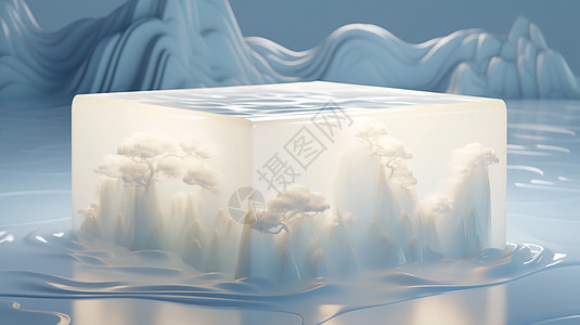 冬天一块精致的浮雕冰块在冰面上图片