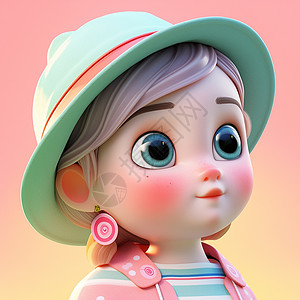 戴着粉色耳坠的可爱卡通小女孩图片