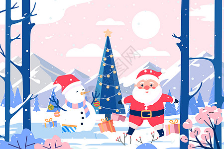 冬季风景圣诞节圣诞老人和雪人图片
