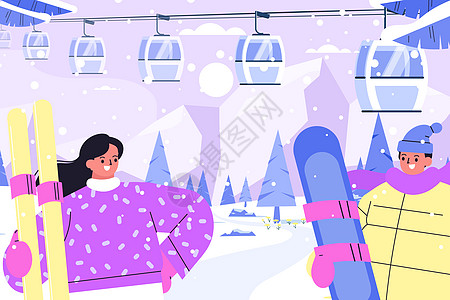 冬季情侣在滑雪场滑雪图片