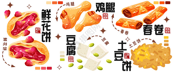 大葱豆腐秋冬美食插画豆腐鲜花饼插画