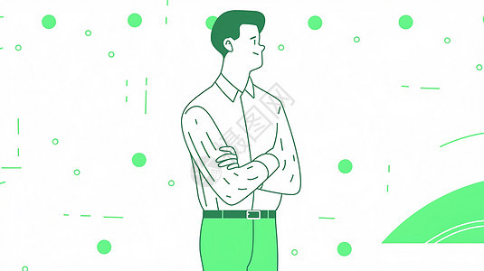 穿着绿色裤子简约的卡通男人插画图片