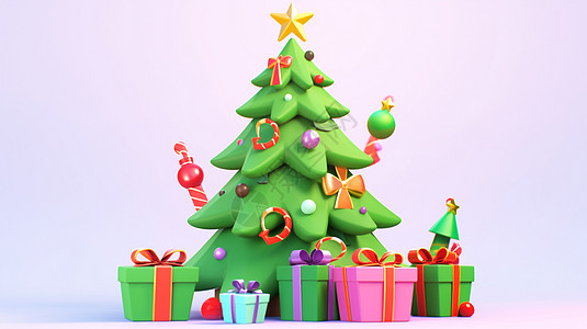 圣诞节美丽的圣诞树下放着很多礼物图片