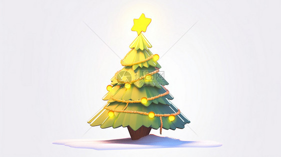 有黄色小灯装饰的卡通圣诞树图片