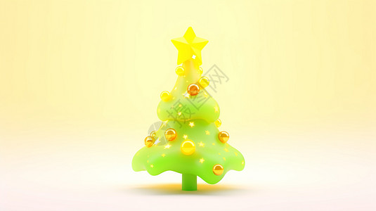 树顶上有小星星的可爱梦幻卡通圣诞树背景图片