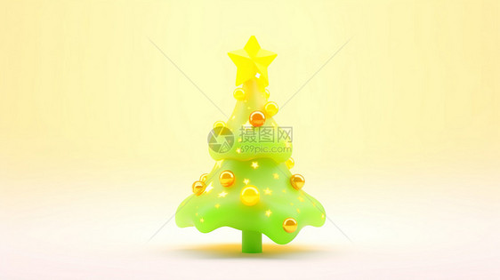 树顶上有小星星的可爱梦幻卡通圣诞树图片