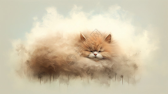 趴在云朵上睡觉棕色可爱毛茸茸卡通猫图片