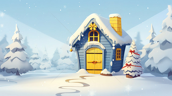 雪地中的圣诞小屋图片