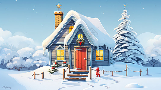 雪中的圣诞小屋图片