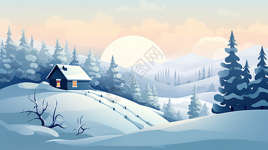 冬天雪山雪景大雪扁平插画图片