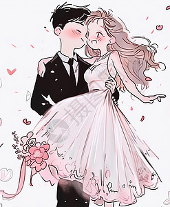 新郎抱着新娘幸福卡通情侣背景图片