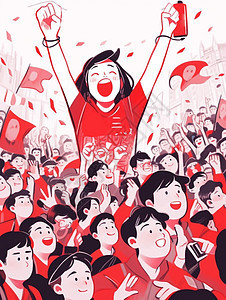 双手举起开心参加活动的卡通人群图片
